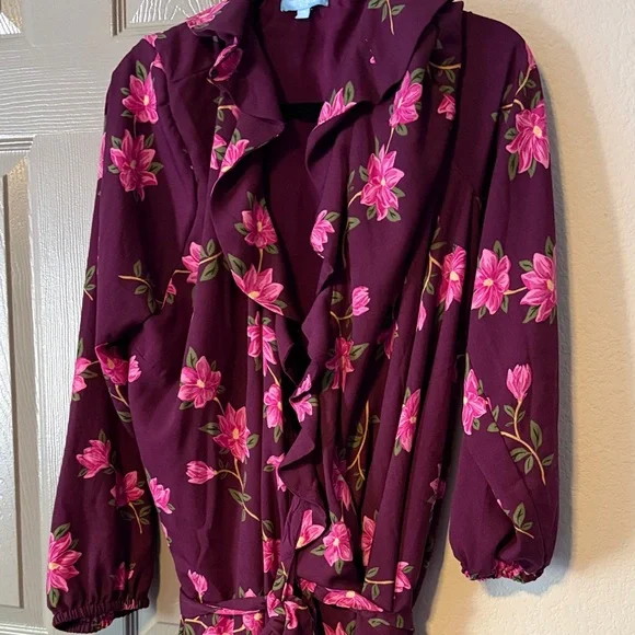 Draper James Plus Size Plum Floral Wrap Dress with Ruffles - Picture 7 of 12
